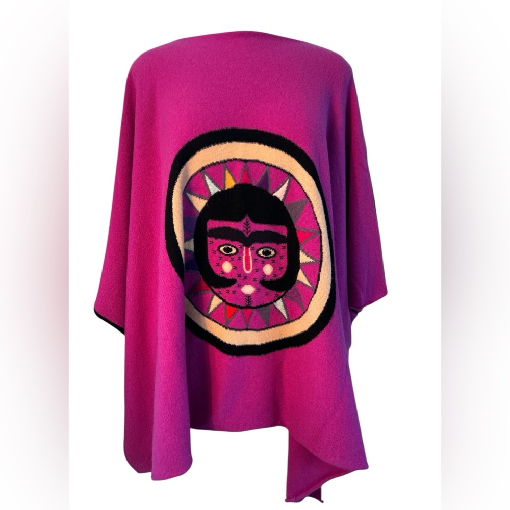 Shi Cashmere Native American Sun Face cashmere poncho sweater